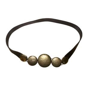 Coldwater Creek Dark Brown Leather Boho Belt Gold Medallions 38 inch statement